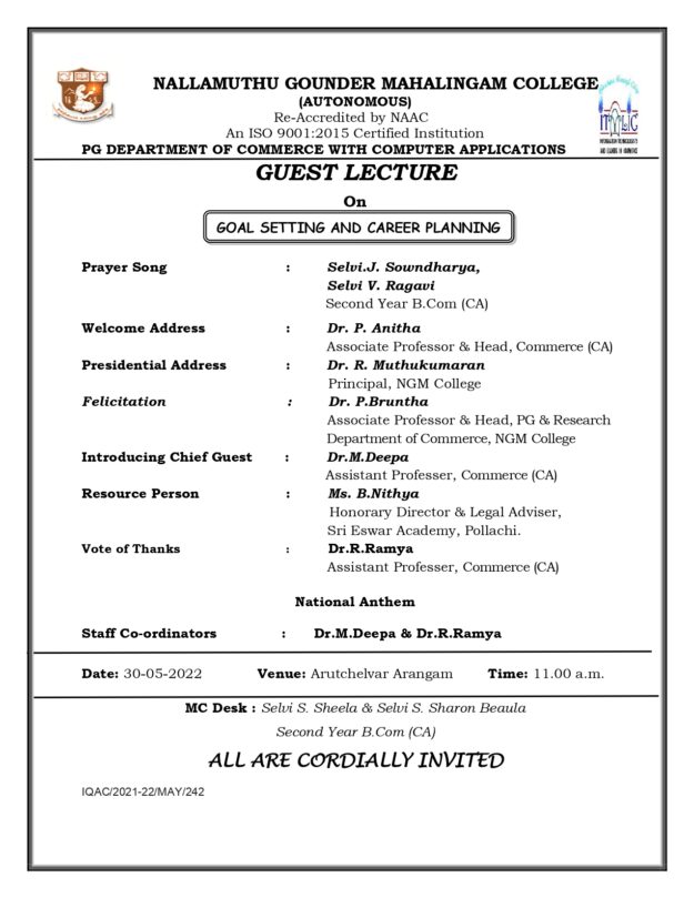 Guest Lecture Invitation Nithya