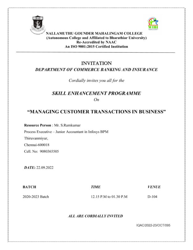 22.09.2022 – Alumni speech invitation- Ramkumar