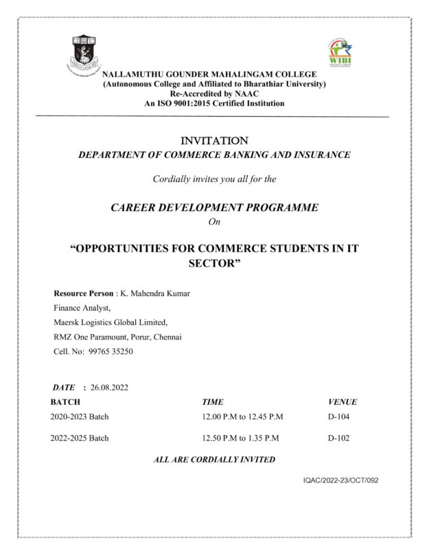 26.08.2022 – Alumni speech invitation-Mahendra Kumar