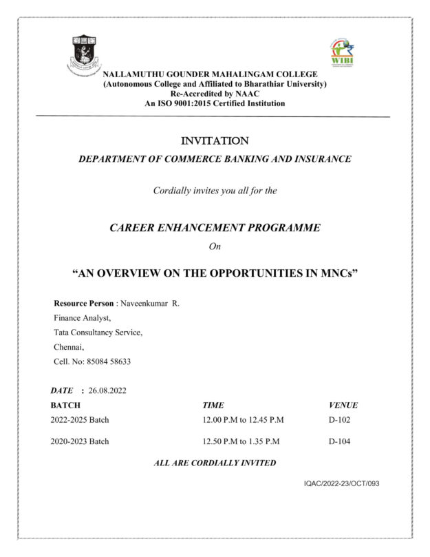 26.08.2022 – Alumni speech invitation-Naveen Kumar