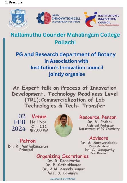 ‘An Expert talk on Process of Innovation Development, Technology Readiness  Level (TRL);Commercialization of Lab Technologies & Tech- Transfer