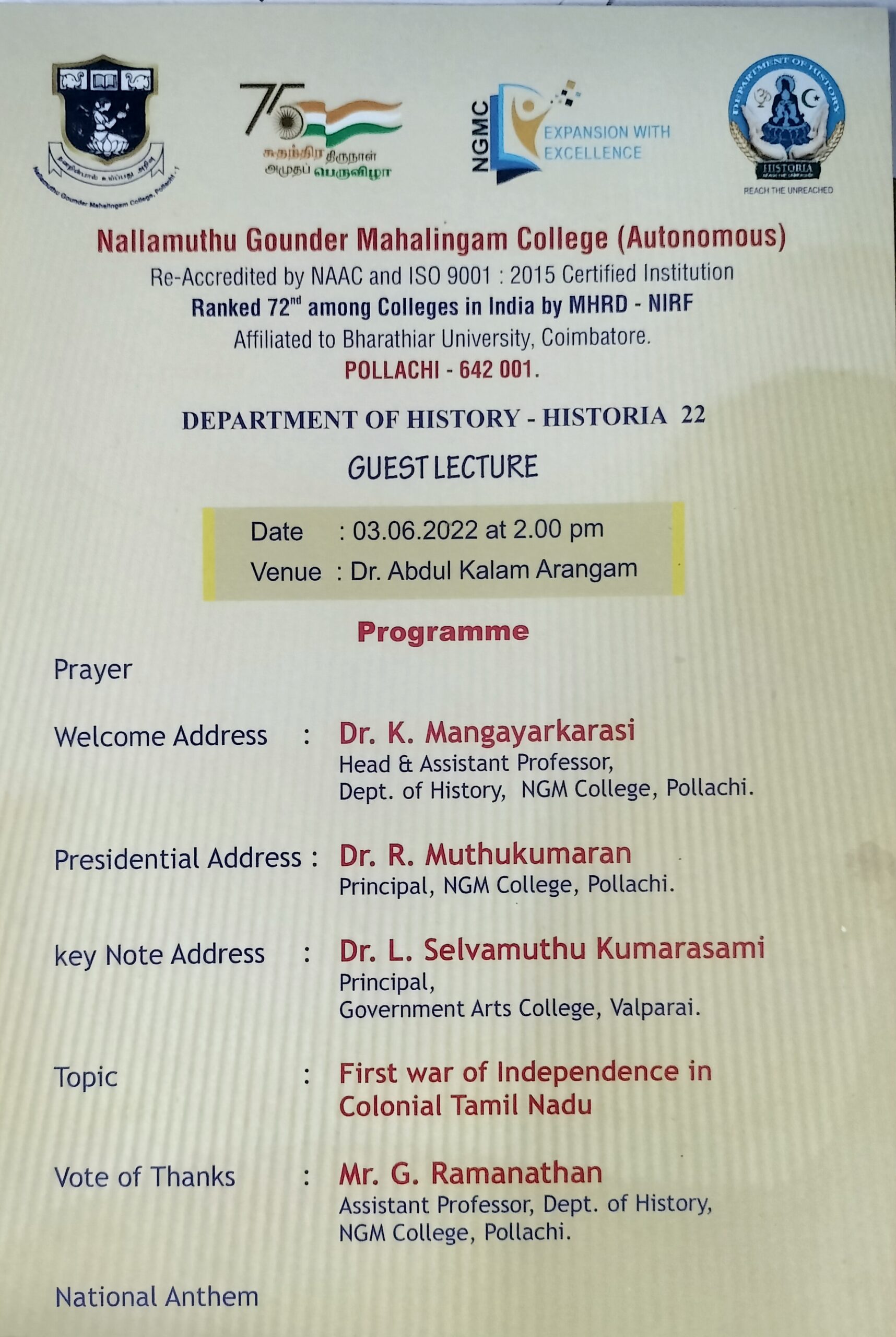 Valuable information about "FIRST WAR OF INDEPENDENCE IN COLONIAL TAMIL NADU"