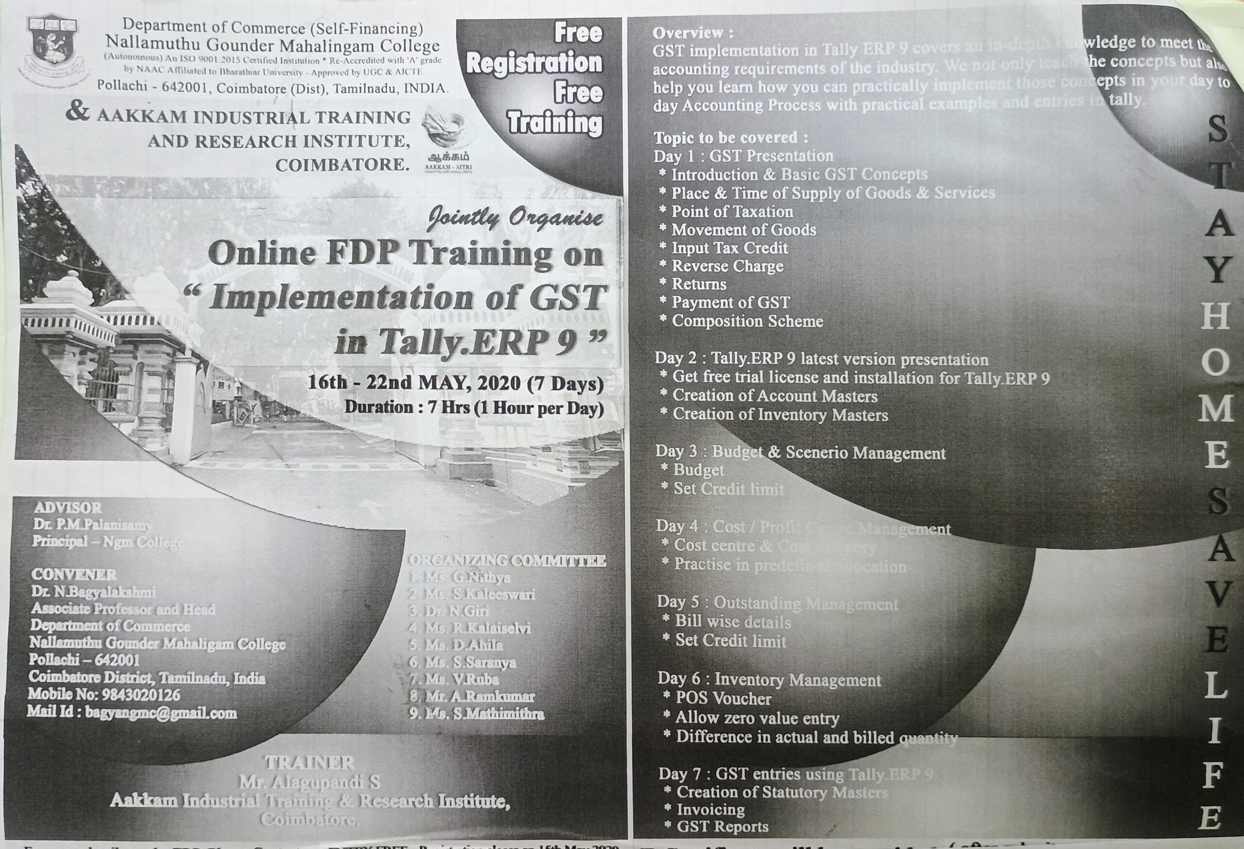Online FDP Training on “Implementation of GST in Tally ERP 9”