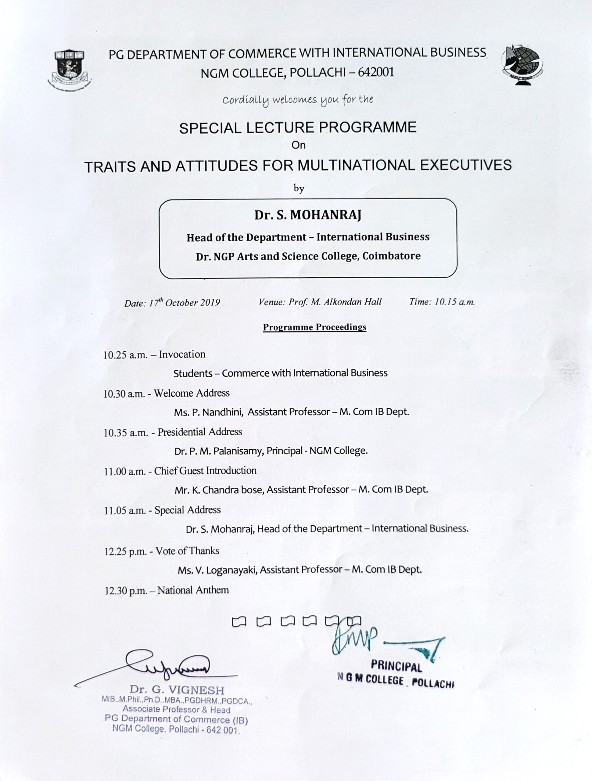 Special Lecture Programme