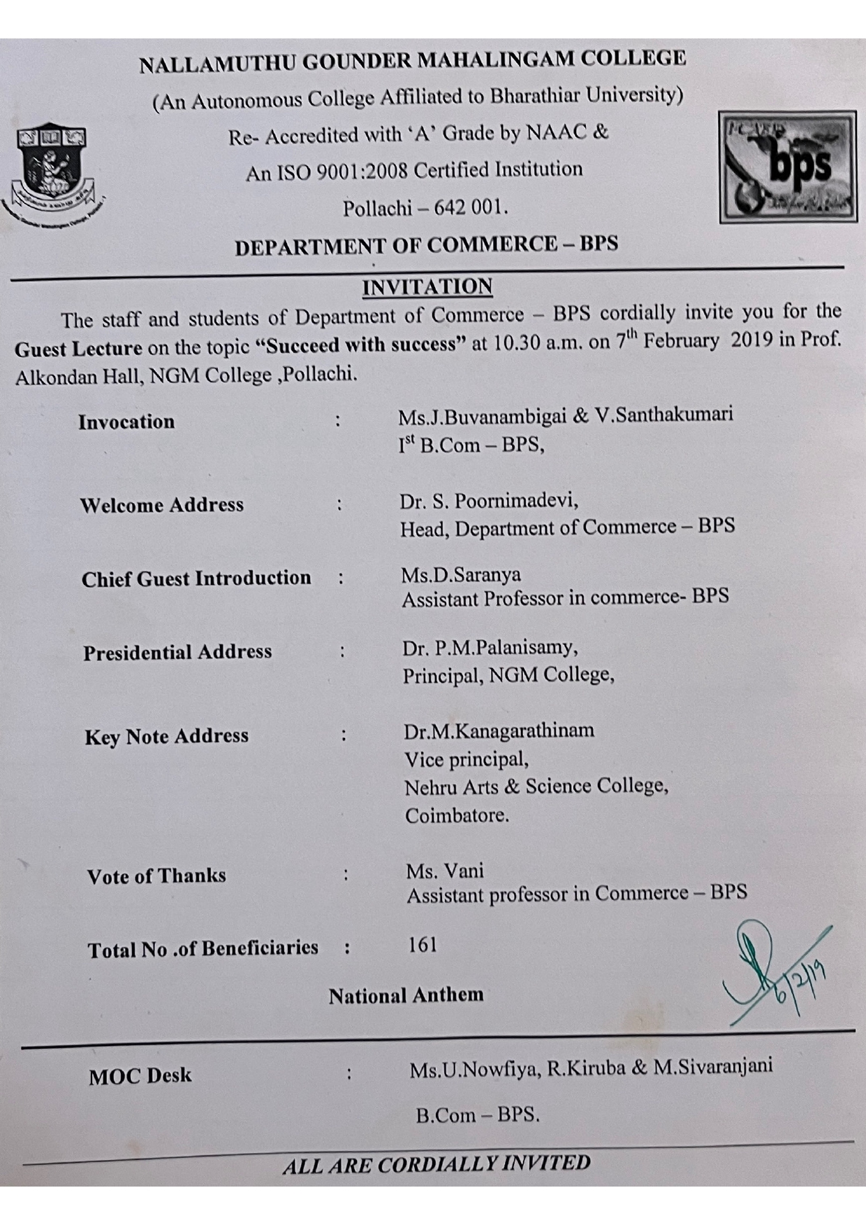 Guest Lecture on “ Succeed with Success”