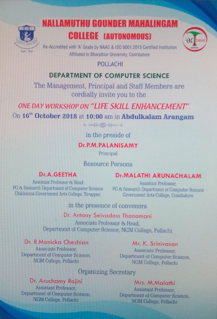 Department of Computer Science (Aided) – Workshop on ” Life Skill Enhancement “