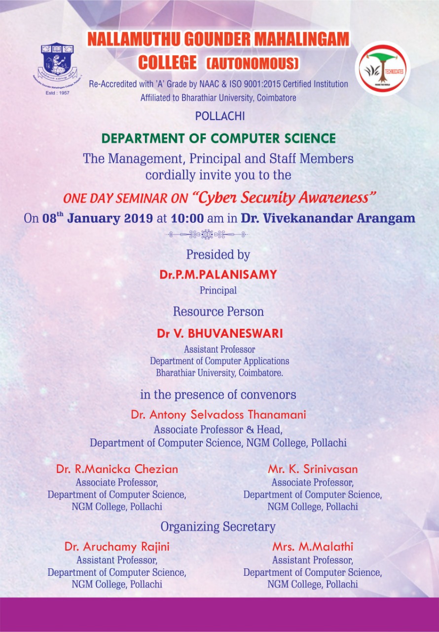 Department of Computer Science (Aided) – Seminar on ” Cyber Security Awareness “